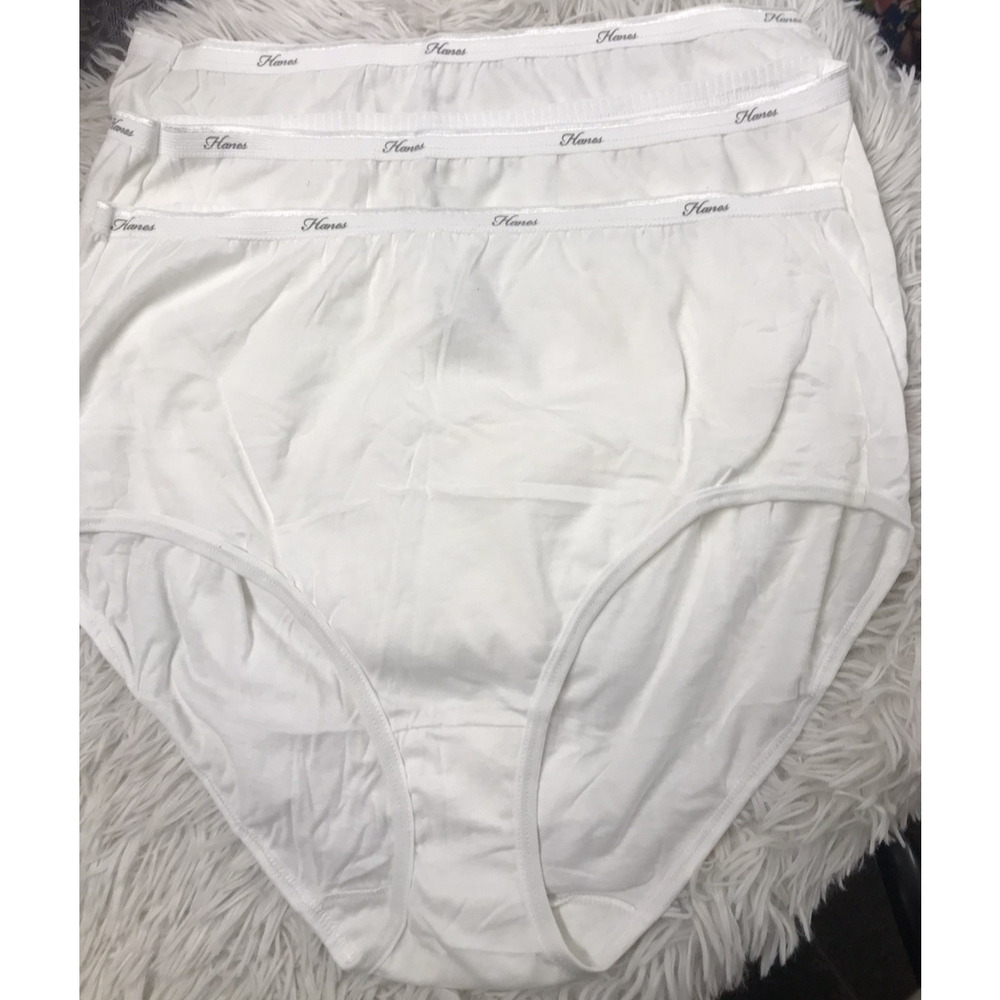 PLUS SIZE 3 VINTAGE HANES 100% Cotton Sz 10 White COMFORT Granny Brief Panties